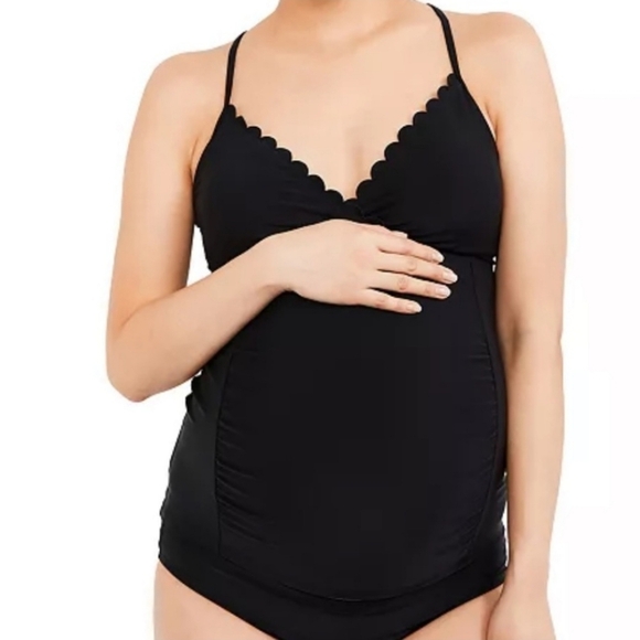Motherhood Maternity BEACH BUMP salloped Tankini Top UPF 50+ BLACK - Picture 1 of 12